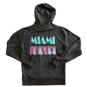 Vintage MIAMI BEACH FL Florida RETRO Miami VICE BLACK HOODIE 80’s SWEATSHIRT M